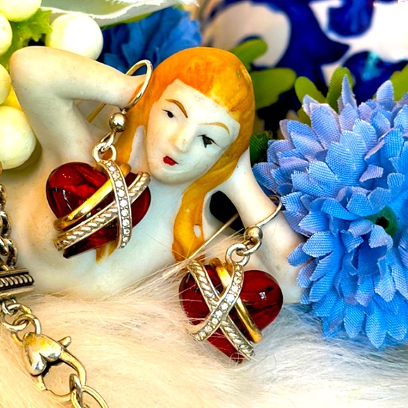 Brighton NEPTUNE’S RINGS SWEETHEART RED Heart Glass Crystal Bracelet Earrings - Picture 5 of 13